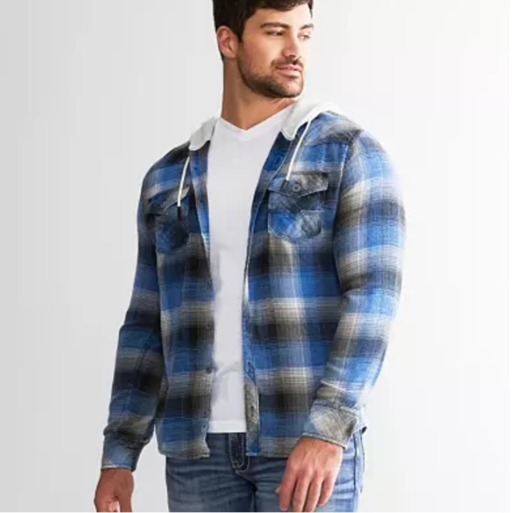 Buckle BKE Vintage Hooded Standard Shirt Lightweight Flannel Blue Black